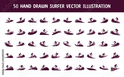 collection hand drawn surfing man vector illustration. hand drawn vector illustration photo