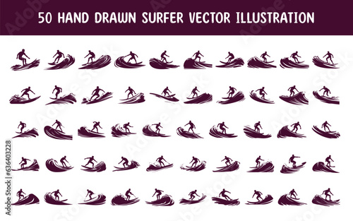 collection hand drawn surfing man vector illustration. hand drawn vector illustration photo