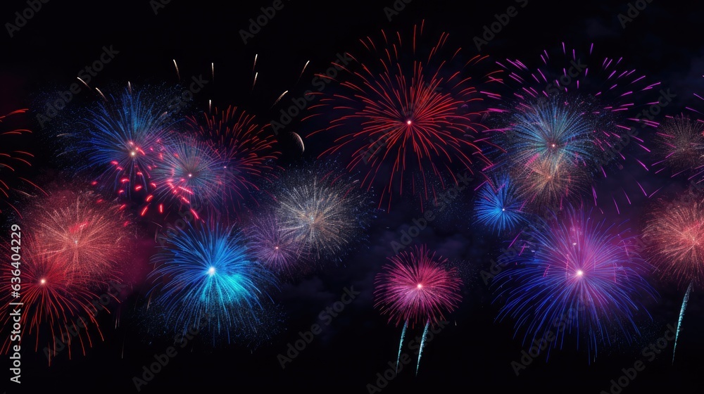 An image of a demonstration of various fireworks exploding in the air.