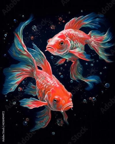 Generated photorealistic image of two white-headed veil-tailed fish