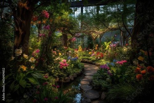 Magical botanical garden: flowers, trees and butterflies in harmony., generative IA