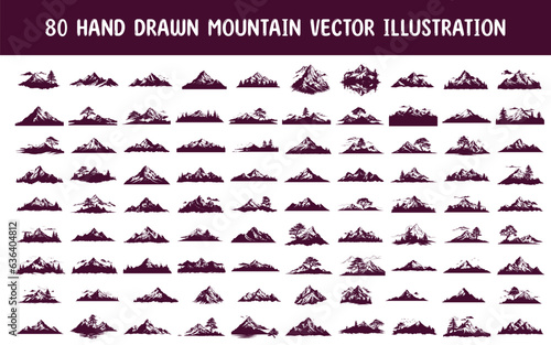 Fototapeta collection hand drawn mountain vector illustration