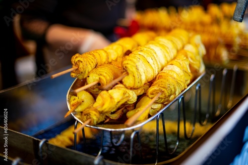 Photography Closeup of fried chips on a street market in Prague, Czech Republic