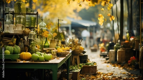 Autumn sale, outdoor city market.