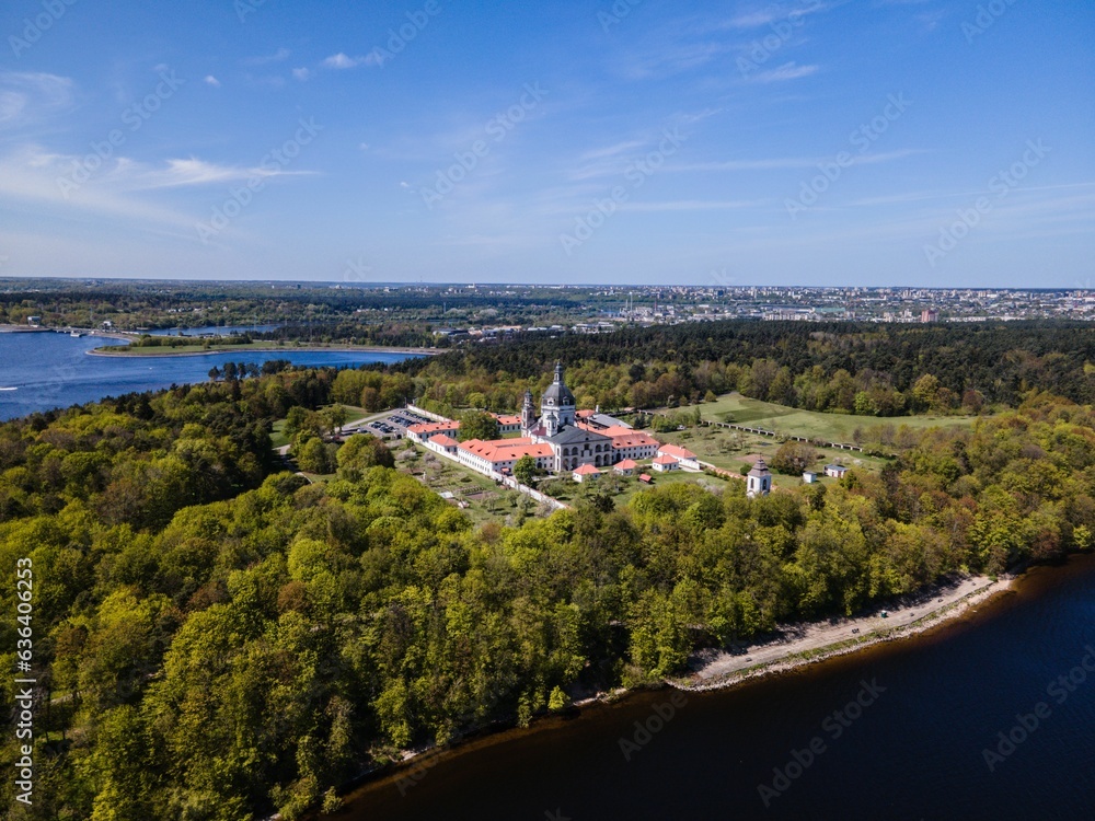 Aerial view of the stunning Pazaislis monastery in Kaunas, Lithuania