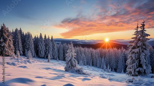 Captivating Winter Panorama - A picturesque view of a Snow-Covered Landscape with Frozen Fir Trees in the Black Forest. 