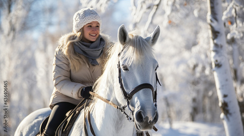 Horseback Ride in the Snow" - A joyful horseback ride through snow-covered fields and forest trails. 