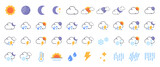 Weather forecast pack - weather forecast icons for web. weather icon set in outline and colored style, weather infographic elements