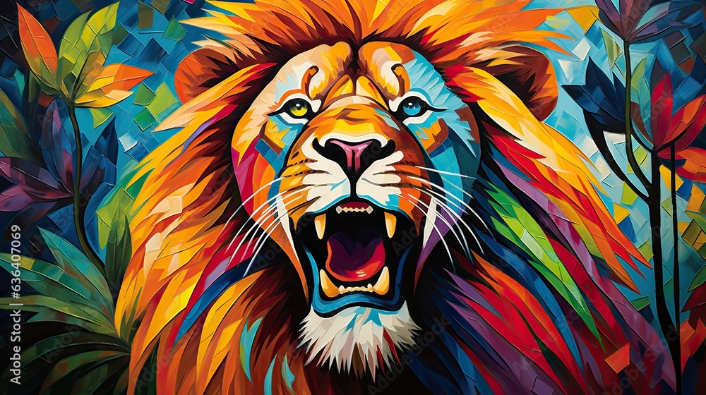 Colorful abstract lion painting