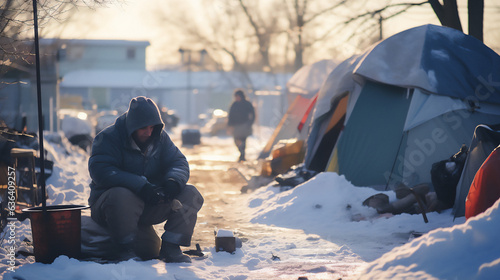 Tent City in Winter - Generative Ai