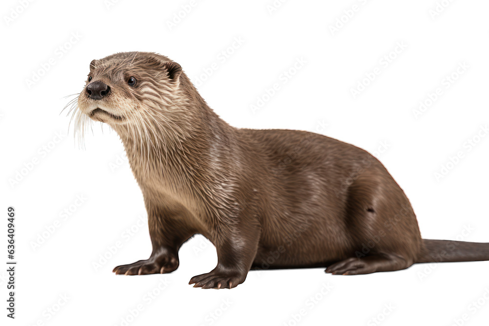 An Eurasian otter isolated on white background. Generative AI An Eurasian otter isolated on white background. Generative AI
