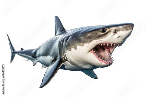 Attack great white sharkisolated on white background. Generative AI