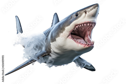 Attack great white sharkisolated on white background. Generative AI photo