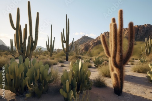 Desert full of unique and imposing cacti., generative IA
