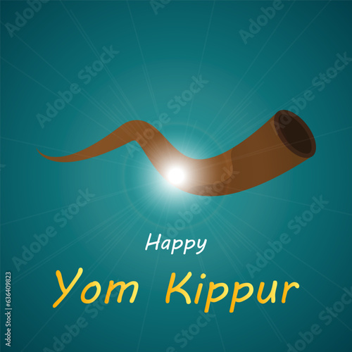 Yom Kippur with shofar horn, vector art illustration.
