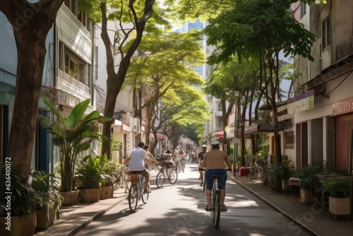 Wallpaper Mural Urban scene in Pinheiros: tall pines, vibrant graffiti, cozy cafes and colorful market., generative IA Torontodigital.ca
