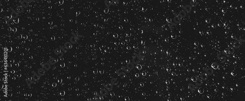 Atmospheric minimal grayscale backdrop with rain droplets on glass. Wet window with rainy drops and dirt spots closeup. Blurry minimalist monochrome background of dirty window glass with raindrops.