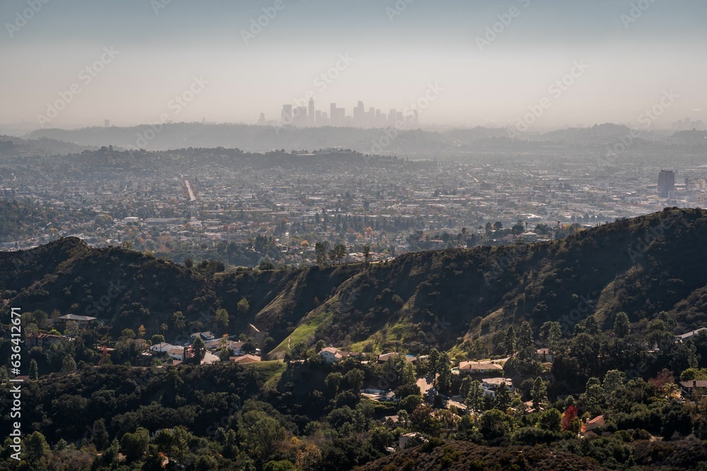 Scenic view of Los Angeles in the backdrop of Angeles forest