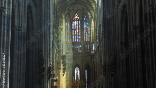 stained glass window inside of the cathedral of saint vitus, prague, czech republic