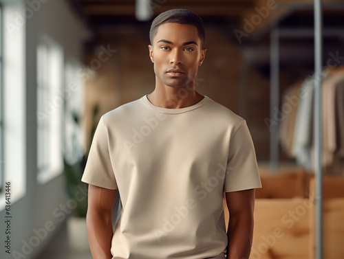 man standing while wearing white empty mock-up shirt, tshirt