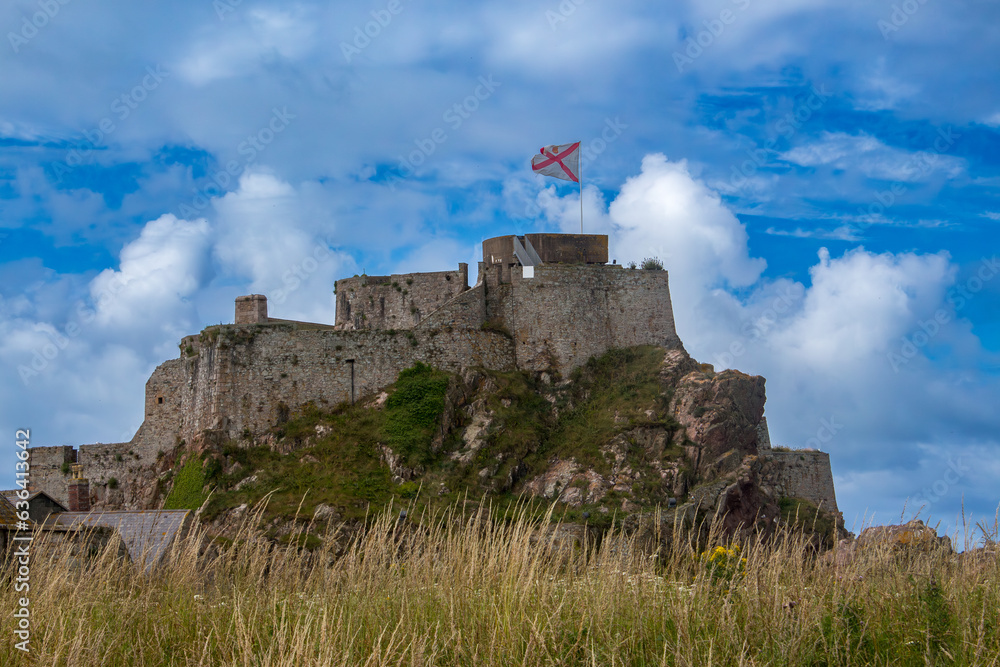 Jersey flag flying over Elizabeth Castle
