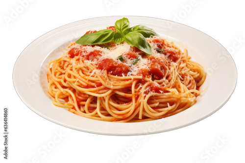 delicious appetizing classic spaghetti pasta isolated on white background. Generative AI