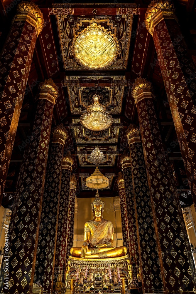 Stunning image of the majestic interior of an old Buddist temple in Ayuthaya, Thailand