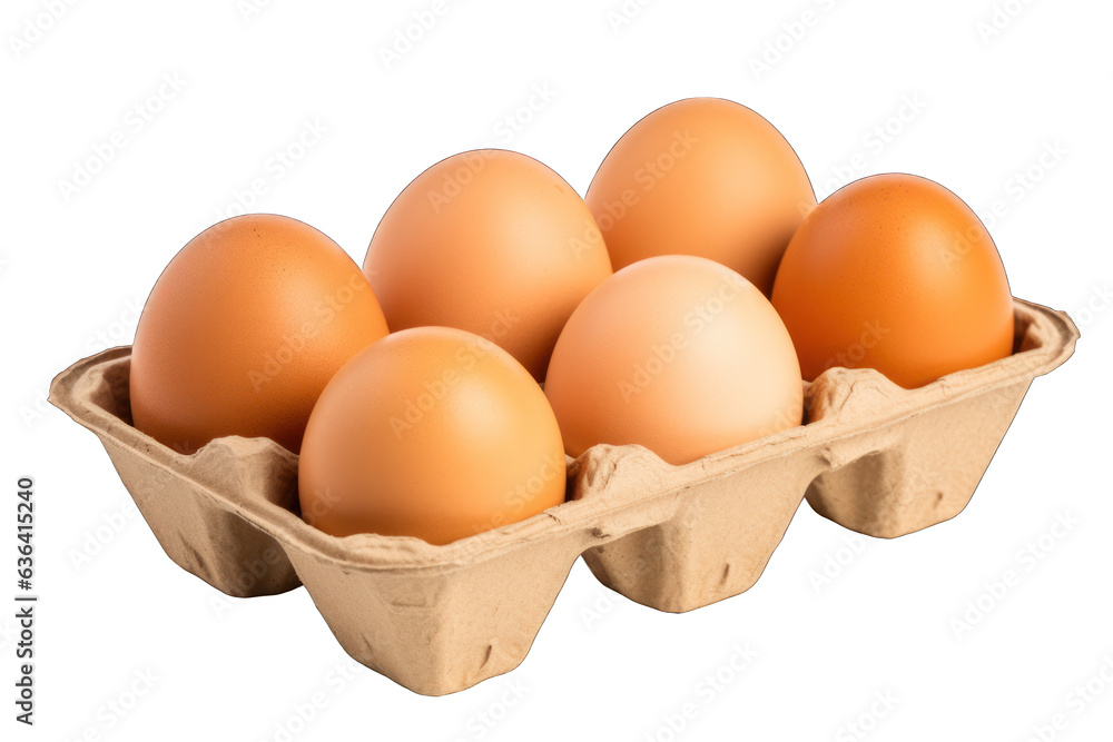 range eggs on a cardboard tray isolated on white background. Generative AI range eggs on a cardboard tray isolated on white background. Generative AI