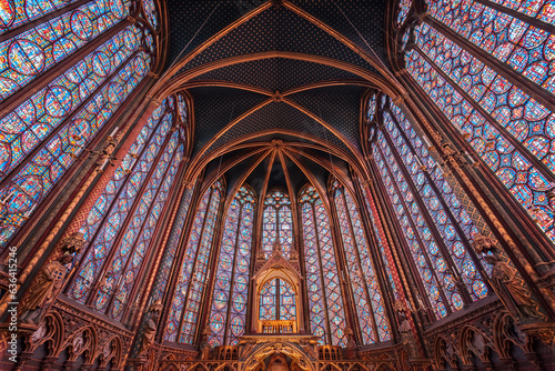 Sainte Chapelle cathedral located in Paris, France with stained glass interior 