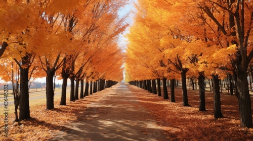 Autumn trees lining driveway