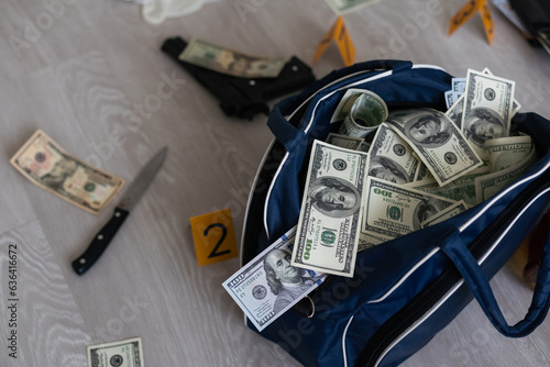 Canvas Print Full Black Duffel Bag of Hundred Dollar Bills