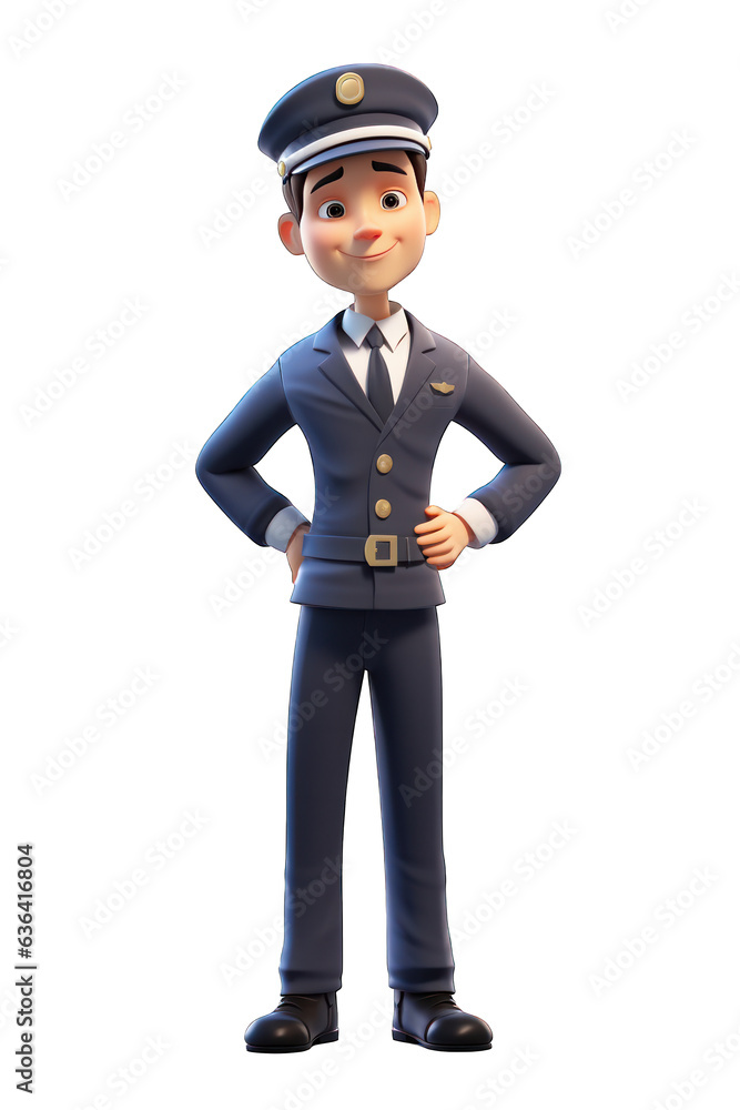 Full size of young man train conductor in uniform isolated on white background. Generative AI