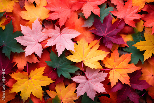 Autumn maple leaves background. Colorful autumn leaves background. Top view.