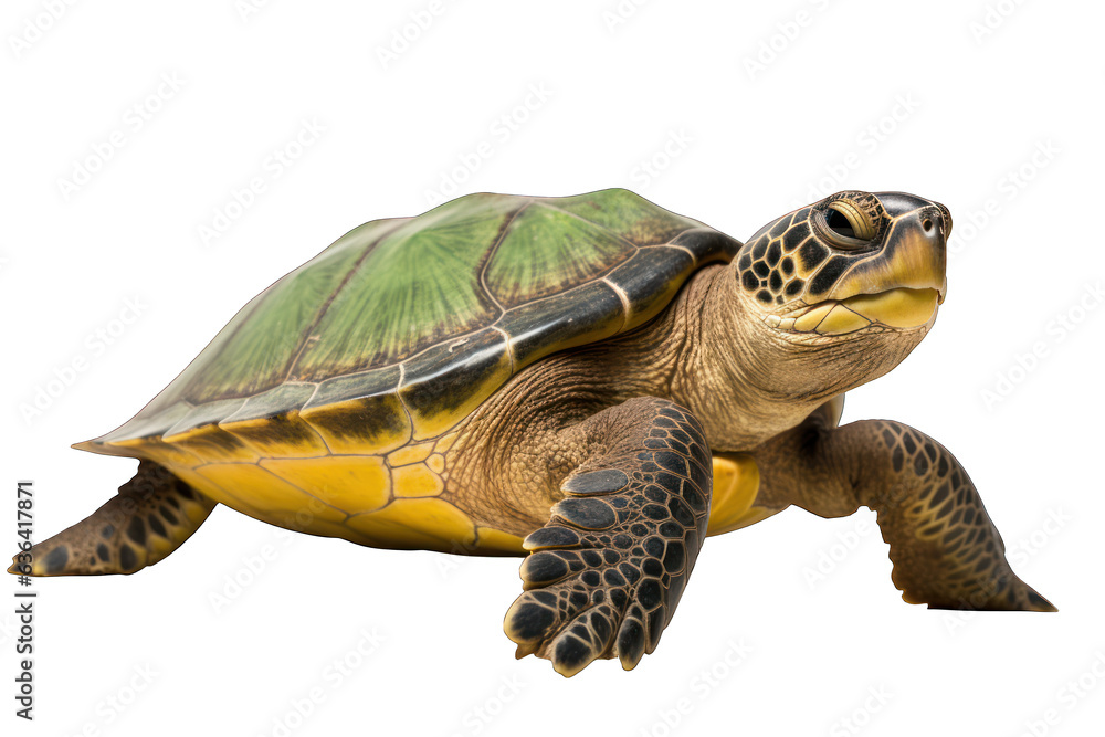 Fototapeta premium Green sea turtleisolated on white background. Generative AI