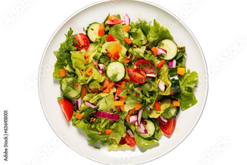 Healthy vegetable salad in a designer plate isolated on white background. Generative AI