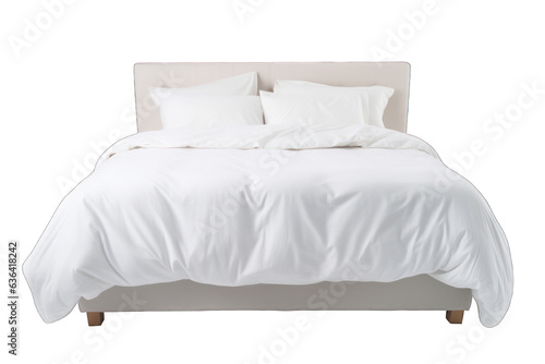 large comfortable bed isolated on white background. Generative AI
