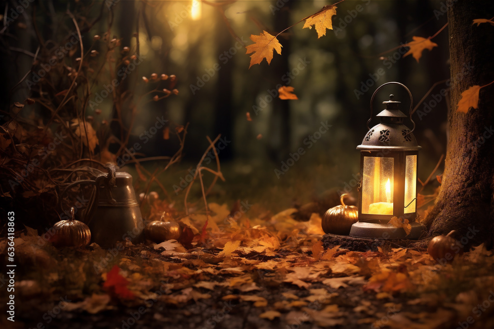 autumn forest with red and orange trees, leaves and a light in the evening. fall nature evening forest landscape. Autumn is in full swing. autumn forest with red and orange trees, leaves and a light in the evening. fall nature evening forest landscape. Autumn is in full swing.