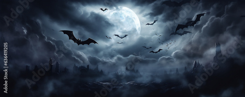 Full Moon, clouds and bats flying at night