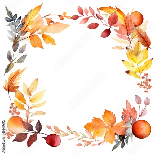 Poster template watercolor clipart Autumn frame high quality ai generated image