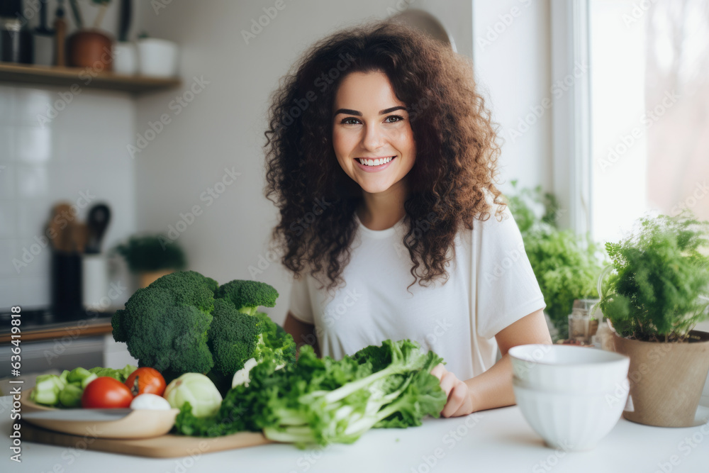 Young 20s woman preparing salad in kitchen Young 20s woman preparing salad in kitchen