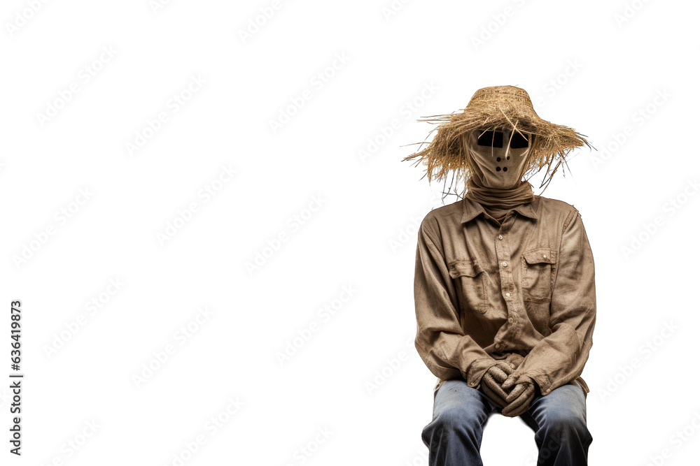 Scary scarecrow isolated on white background. Generative AI