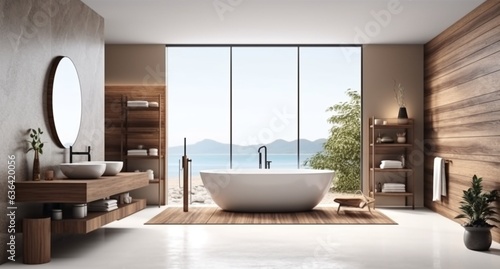 Modern bathroom interior with green plants  generative ai image of comfortable and luxury bathroom