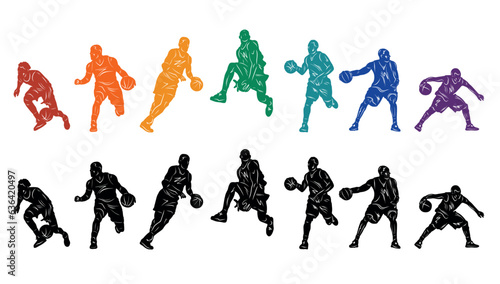 Basketball vector colorful illustration. Silhouettes of basketball players.	
