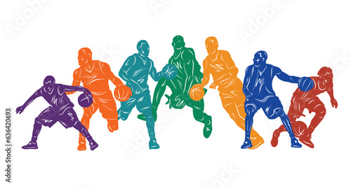 Fototapeta Naklejka Na Ścianę i Meble -  Basketball vector colorful illustration. Silhouettes of basketball players.	
