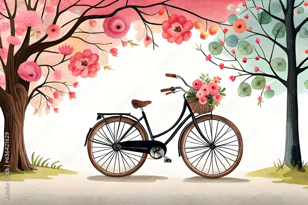 bicycle with flowers on white background