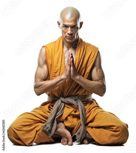 Obraz na plátně Shaolin Monk Praying Isolated on Transparent Background