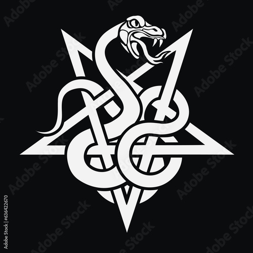
occultic sign with pentogram and snake, grunge vintage design t shirts
