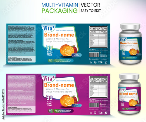 Multivitamin Label, Vita Plus, Vitamin pack, Supplement labels, Vector bottle, Bottle label, Nutrition Supplement Label, Packaging template design, free vector label, Medicine pack