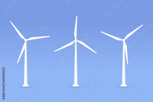 Wind turbine, windmill front view. Concept of renewable, ecological, green energy, alternative power generation, eco friendly electricity resources. Isolated vector illustration