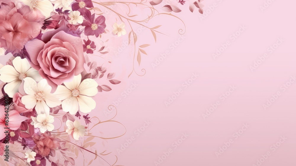 Fresh flowers bouquet on a pink background, wishes for a marriage blooming with love, layout for wedding marriage wishes and celebration background with copy space for text Fresh flowers bouquet on a pink background, wishes for a marriage blooming with love, layout for wedding marriage wishes and celebration background with copy space for text